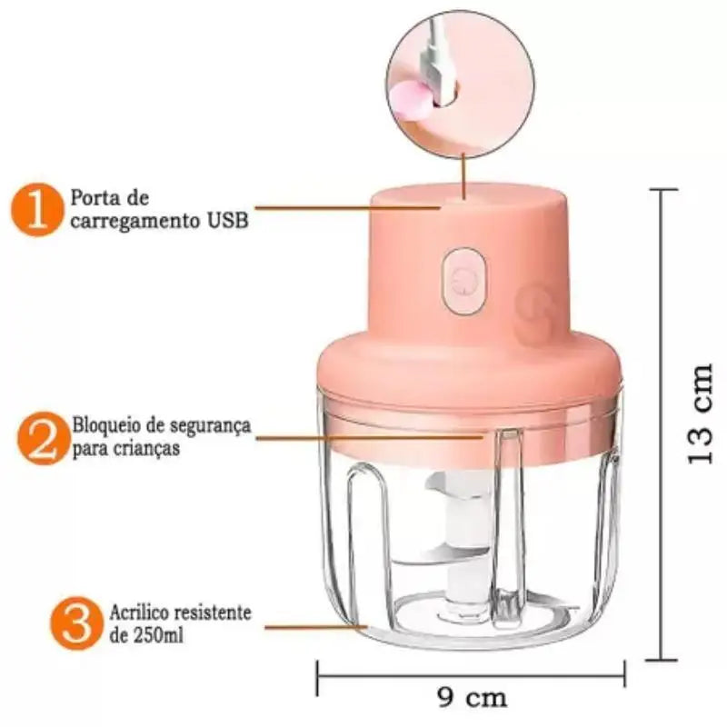 Mini Triturador Elétrico de Alho, Legumes e Temperos